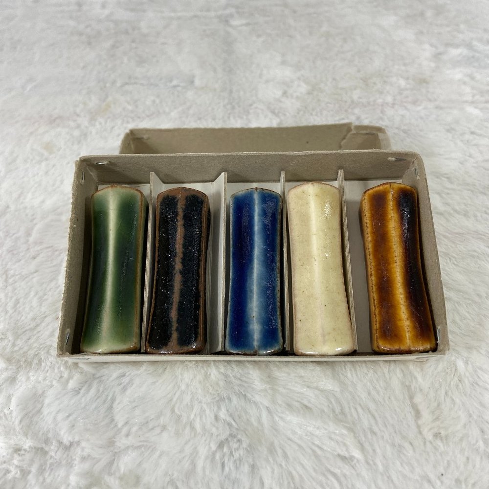 Vintage Ceramic Pottery Knife Rest Set of 5 Multi Color 1950's